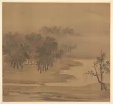 Cottages in a Misty Grove in Autumn, 1117. Creator: Li Anzhong (Chinese, active first half of the 1100s)