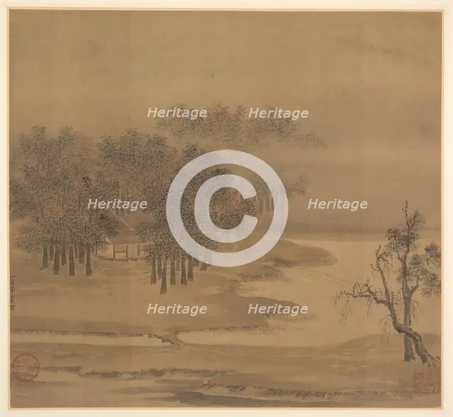 Cottages in a Misty Grove in Autumn, 1117. Creator: Li Anzhong (Chinese, active first half of the 1100s).