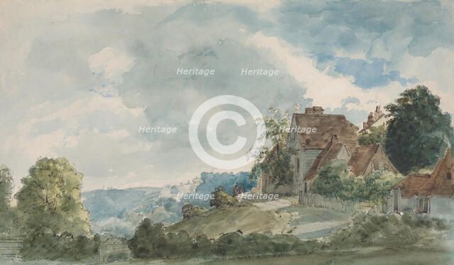 Cottages in an Extensive Landscape, late 1820s. Creator: William Henry Hunt.