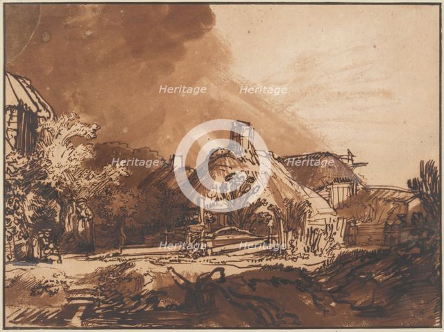 Cottages under a Stormy Sky, c. 1640. Artist: Rembrandt van Rhijn (1606-1669)