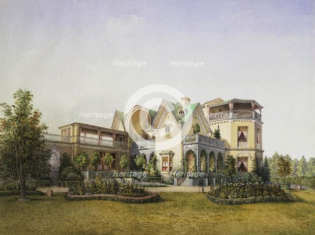Cottege Palace in the Alexandria Park in Peterhof, 1847. Artist: Anonymous  