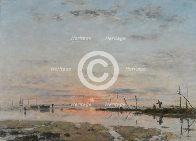 Coucher de soleil à marée basse (Sunset at low tide), 1884. Creator: Eugene Louis Boudin.