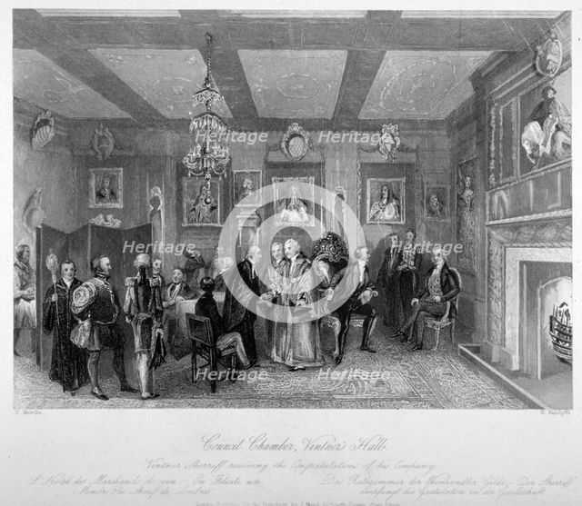 Council chamber of Vintners' Hall, City of London, 1842.                                             Artist: E Radclyffe
