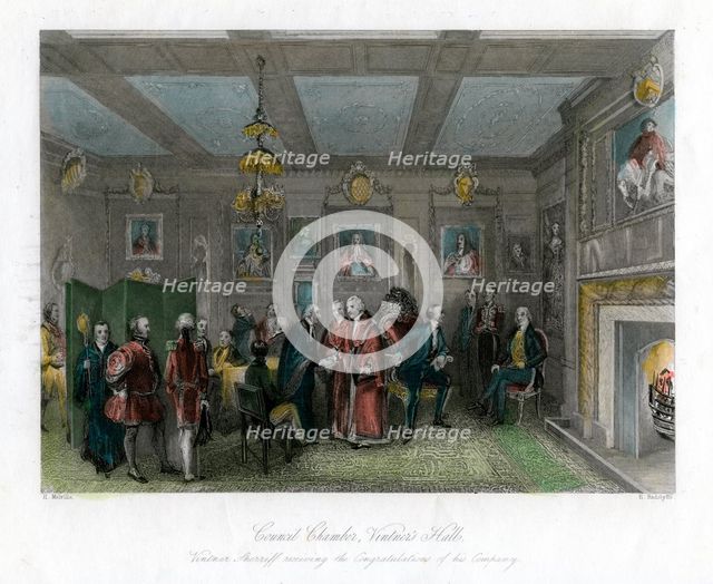 Council chamber, Vintners' Hall, City of London.Artist: E Redclyffe