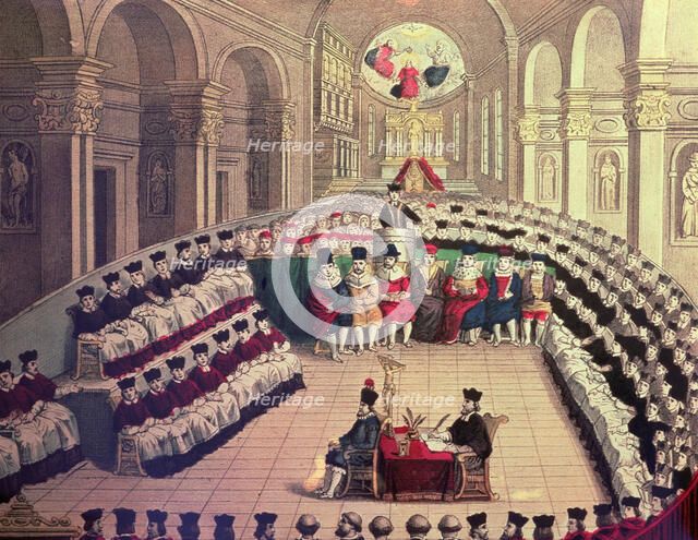 Council of Trent (1545 - 1547), called by Pope Paul III, first period, 18th century engraving.