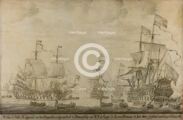 "Council of War aboard ""The Seven Provinces"", the Flagship of Michiel Adriaensz de Ruyter, 10 June Creator: Willem van de Velde I.