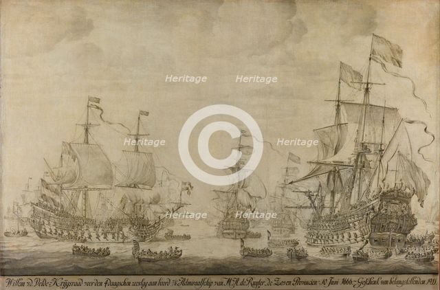 "Council of War aboard ""The Seven Provinces"", the Flagship of Michiel Adriaensz de Ruyter, 10 June Creator: Willem van de Velde I.