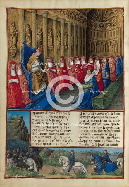 Council of Lyon and excommunication of Frederick II, 1245. From "Les Passages d'outremer"... 1474. Creator: Jean Colombe.