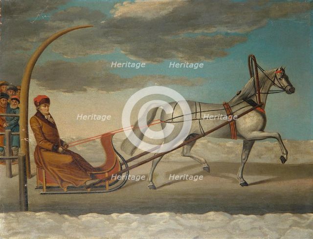 Count Alexey Grigoryevich Orlov of Chesma on a horse drawn sledge, 1778. Artist: Anonymous  