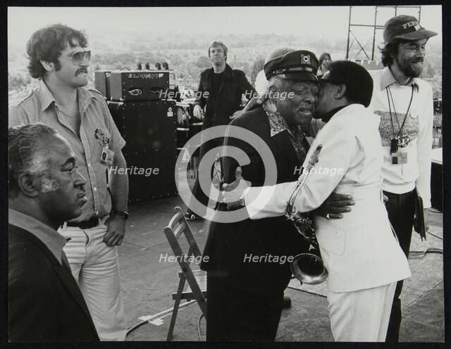 Count Basie and Illinois Jacquet meet up on stage at the Capital Radio Jazz Festival, London, 1979. Artist: Denis Williams