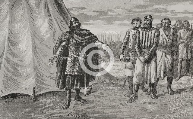 Count Berenguer Ramón II before El Cid, 1890.  Creator: Joan Serra y Pausas.