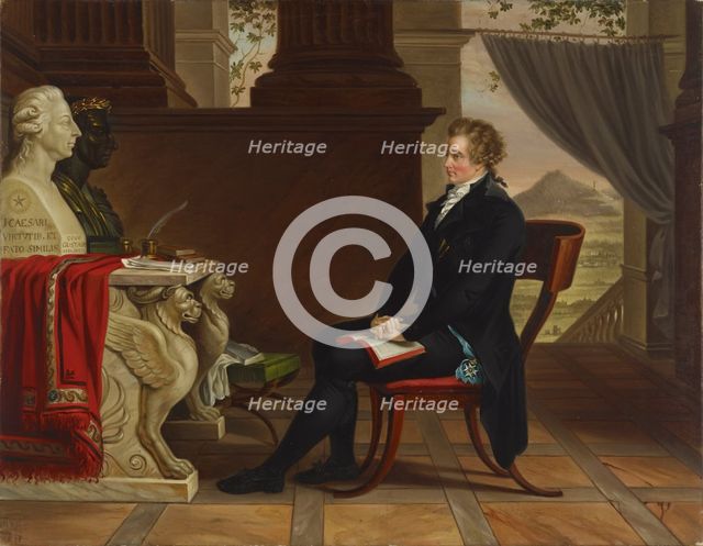 Count Gustaf Mauritz Armfelt meditating in front of the busts of Gustav III and Caesar, 1793-1794. Creator: Louis Gauffier.