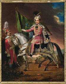 Count György Károlyi de Nagykároly (1802-1877) on horseback in Hungarian costume, 1831. Creator: Alconiere; Theodor (1798-1865)