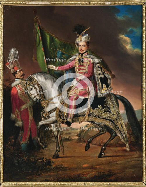 Count György Károlyi de Nagykároly (1802-1877) on horseback in Hungarian costume, 1831. Creator: Alconiere; Theodor (1798-1865).