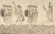 Count de Rochambeau, French General of the Land Forces in America Reviewing the F..., April 1, 1781. Creator: Anon