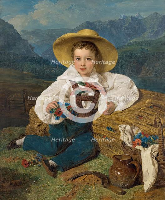 Count Demetrius Apraxin as a child in front of a mountain landscape, 1832. Creator: Ferdinand Georg Waldmuller.
