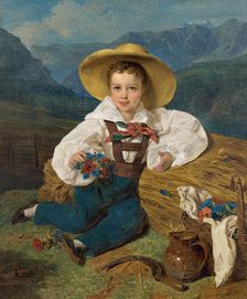 Count Demetrius Apraxin as a child in front of a mountain landscape, 1832. Creator: Ferdinand Georg Waldmuller