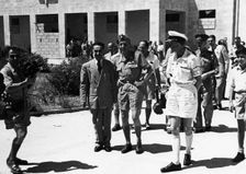 Count Folke Bernadotte (1895-1948) with UN men in the hall of the National Institutions