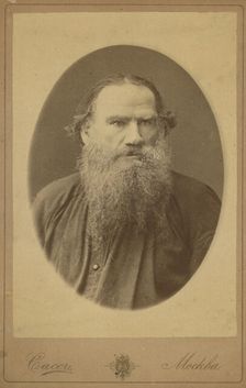 Count Leo Tolstoy, half-length portrait, facing right, between 1880 and 1886. Creator: Sass