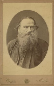 Count Leo Tolstoy, half-length portrait, facing right, between 1880 and 1886. Creator: Sass