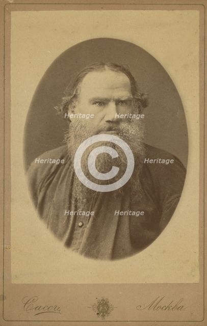 Count Leo Tolstoy, half-length portrait, facing right, between 1880 and 1886. Creator: Sass.
