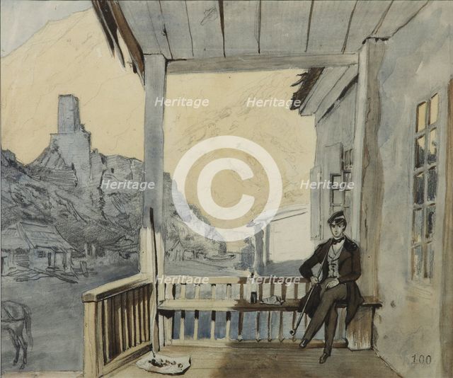 Count Sergey Vasilyevich Dolgorukov (1820-1853) at the Lars Station, 1840. Artist: Gagarin, Grigori Grigorievich (1810-1893)