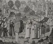 Count Renier bearing the body of Saint Veronica to Saint Waltrude Collegiate...1446-48 (1877). Creator: Jules Jean Marie Joseph Huyot