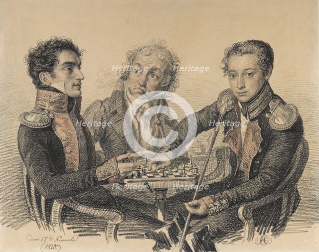 Count Zakhar Semjonovich Kherkheulidze, Baron Alexei Ivanovich Cherkasov with an Unknown, 1820. Creator: Hampeln, Carl, von (1794-after 1880).