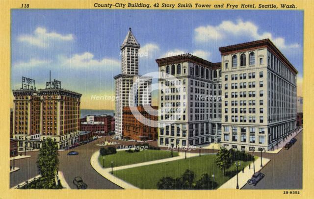 County-City Building, Smith Tower and Frye Hotel, Seattle, Washington, USA, 1942. Artist: Unknown