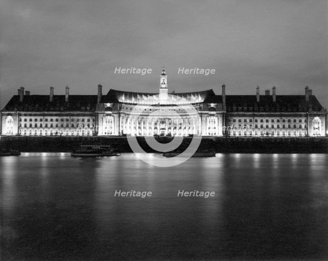 County Hall by night, London, c1955. Creator: Arthur Charles Kirby Ware.