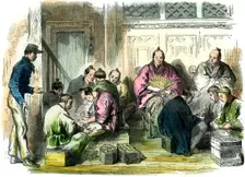 Counting the compensation money for the murder of Mr Richardson, Japan, 1863. Creator: Unknown