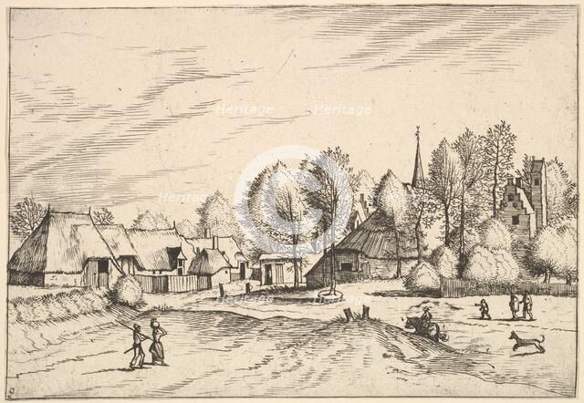 Country Village with Church Tower from Multifariarum casularum ruriumque lineamenta cur..., 1559-61. Creator: Johannes van Doetecum I.