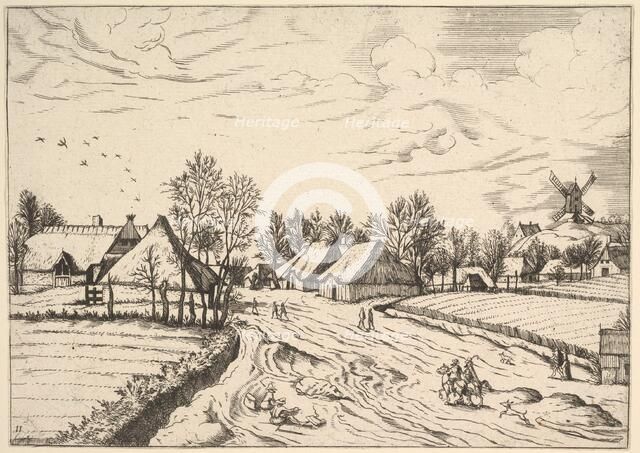 Country Village with Post Mill from Multifariarum casularum ruriumque lineamenta curios..., 1559-61. Creator: Johannes van Doetecum I.