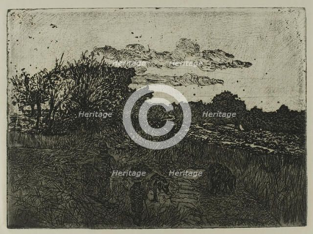 Country at Sunset with Swineherds, n.d. Creator: Giovanni Fattori.