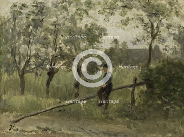 Country Boy on a Pole Barrier, 1900-1911. Creator: Jozef Israels.