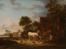 Country inn with a horse at the trough, 1643. Creator: Isaac van Ostade