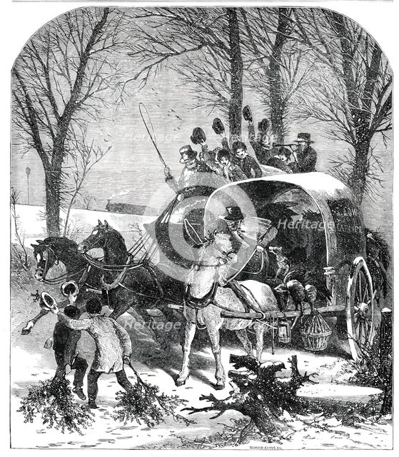 Country Road Scene in Winter - drawn by Foster, 1850. Creator: Edmund Evans.