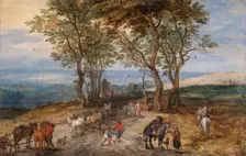 Country Road Scene with Figures: a Man Praying at a Shrine c1610. Artist: Jan Brueghel the Elder