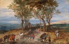 Country Road Scene with Figures: a Man Praying at a Shrine c1610. Artist: Jan Brueghel the Elder
