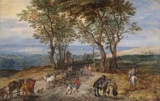 Country Road Scene with Figures: a Man Praying at a Shrine c1610. Artist: Jan Brueghel the Elder