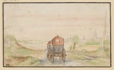 Country road with a red carriage, 17th century. Creator: Hendrick Avercamp