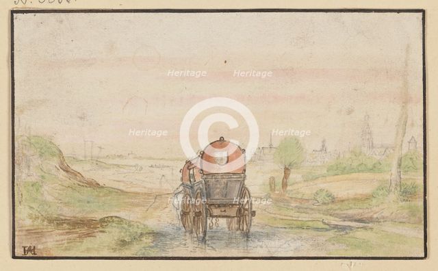Country road with a red carriage, 17th century. Creator: Hendrick Avercamp.