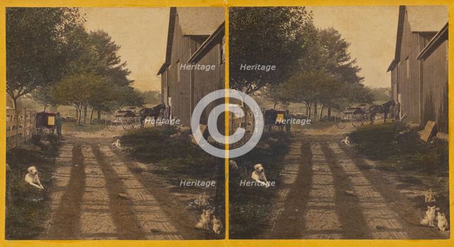 Country road with barn, dogs and cats about, about 1865. Creator: Unknown.