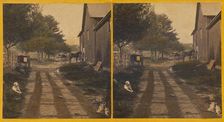 Country road with barn, dogs and cats about, about 1865. Creator: Unknown