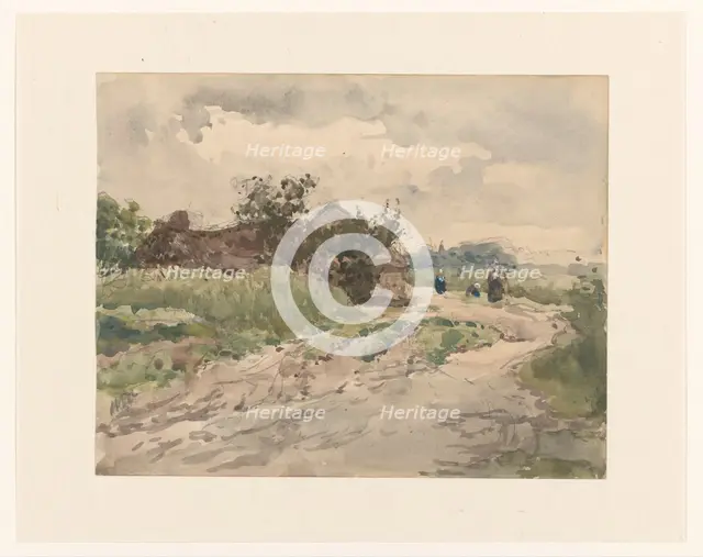 Country road with some figures, leading to a farm, 1845-1925. Creator: Julius Jacobus van de Sande Bakhuyzen.