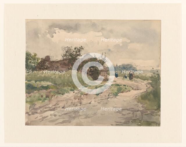 Country road with some figures, leading to a farm, 1845-1925. Creator: Julius Jacobus van de Sande Bakhuyzen.