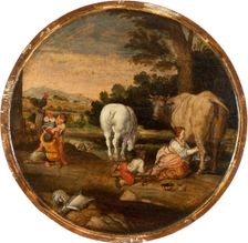 Country Scene with Milkmaid and Children Playing with Armour: March and April, c1620-1630. Creator: Dutch Master
