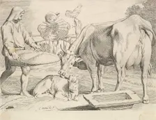 Country Scene with a Peasant, Cow and Calf. Creator: Claude Mellan