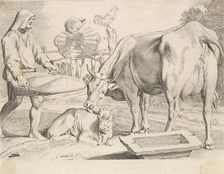 Country Scene with a Peasant, Cow and Calf. Creator: Claude Mellan