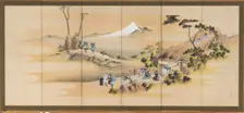 Country Scenes and Mount Fuji; one of a pair, Edo period, ca. 1830-1832. Creator: Hokusai